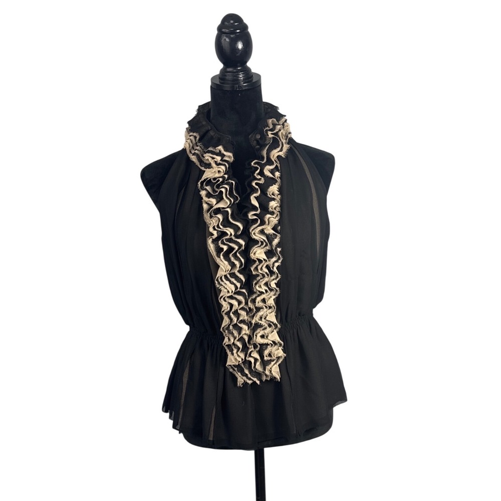 Robert Rodriguez‎ Blouse Womens XS Black Excellent Ruffle Halter Peplum Top